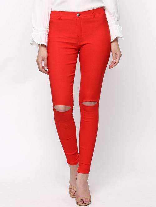 red poly spandex chinos - 13993816 - Very Small Image - 1