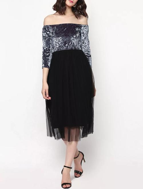 black net and velvet off shoulder dress - 13993854 - Very Small Image - 1