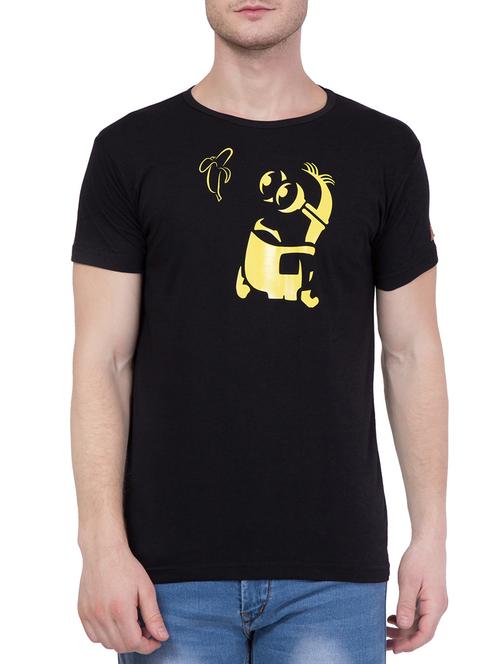 black cotton chest print t-shirt - 13996122 - Very Small Image - 1