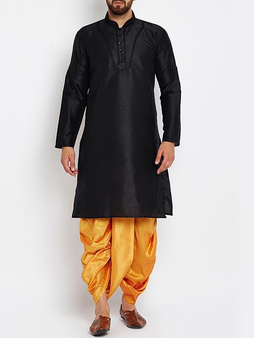black dupion dhoti kurta set - 14002193 - Very Small Image - 1