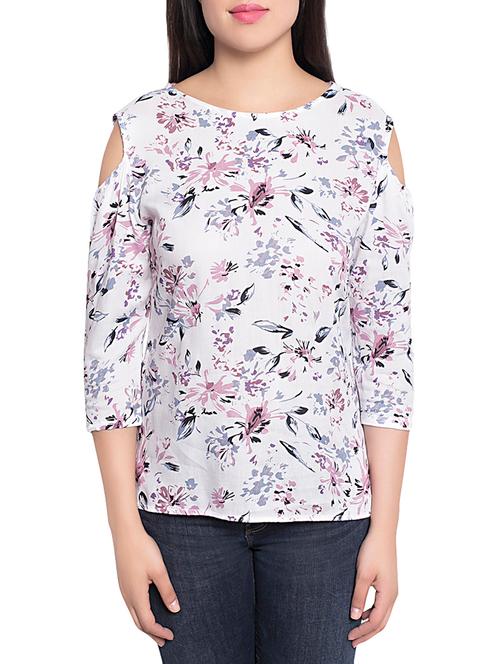 white floral printed rayon regular top - 14002971 - Very Small Image - 1