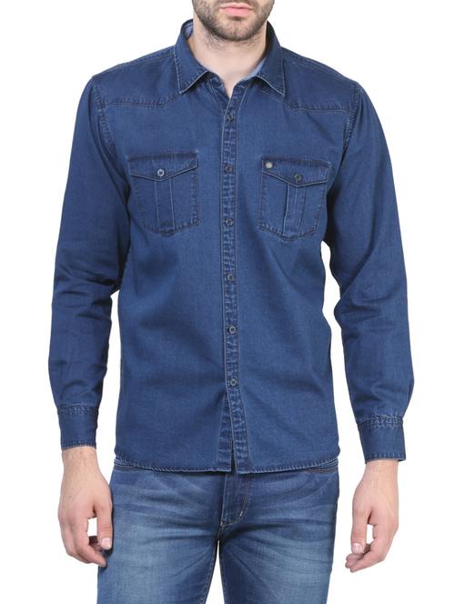 blue denim casual shirt - 14039273 - Very Small Image - 1