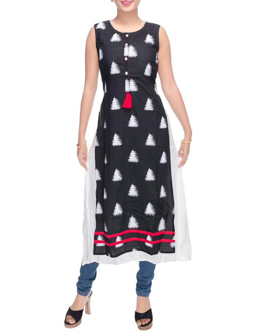 black cotton straight kurta - 14076510 - Very Small Image - 1