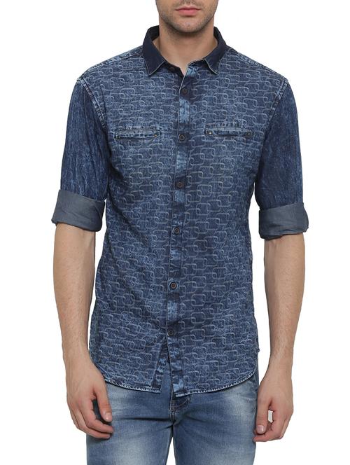 blue printed casual shirt - 14093993 - Very Small Image - 1