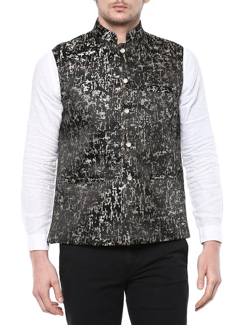 black terry rayon nehru jacket - 14103051 - Very Small Image - 1