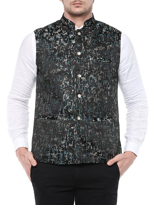black terry rayon nehru jacket - 14103055 - Very Small Image - 1