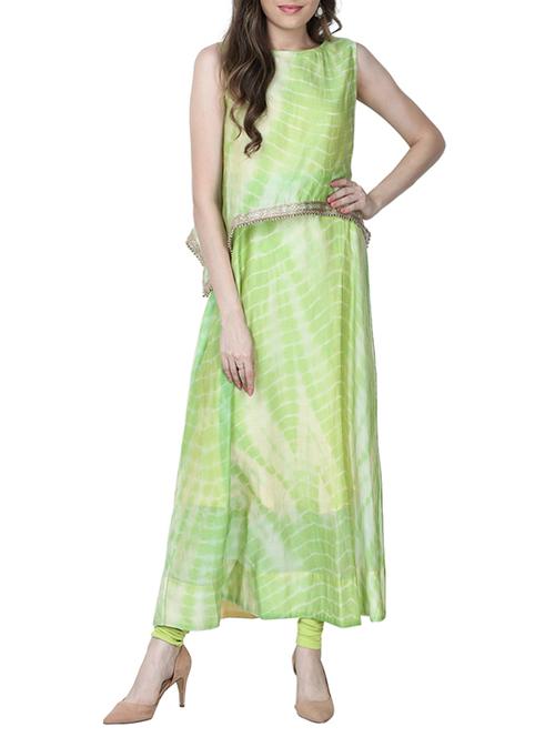 green chanderi flared kurta - 14106676 - Very Small Image - 1