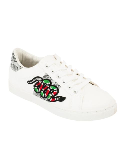 white faux leather laceup sneakers - 14117743 - Very Small Image - 1