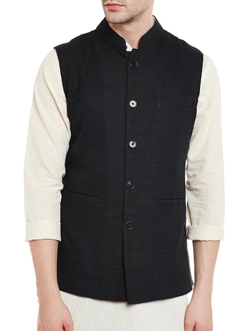 black khadi nehru jacket - 14125416 - Very Small Image - 1