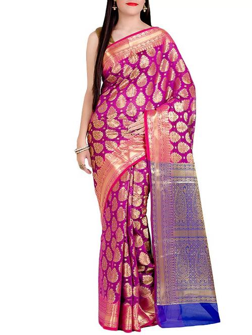 contrast paisley pallu banarasi saree with blouse - 14136181 - Very Small Image - 1