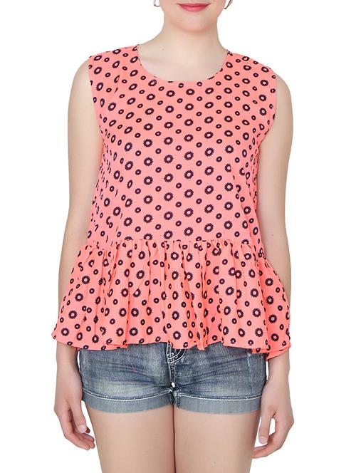 pink printed crepe peplum top - 14137084 - Very Small Image - 1