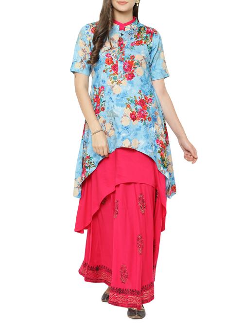 blue rayon high low kurta - 14137300 - Very Small Image - 1