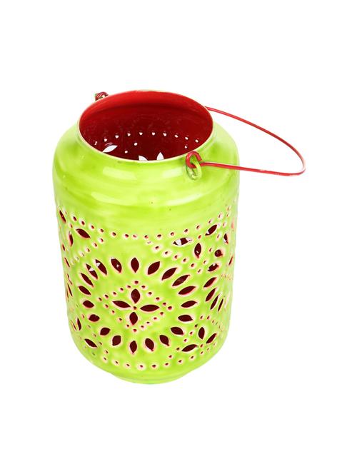 green jaali cylindrical candle holder cum lantern - 14139986 - Very Small Image - 1