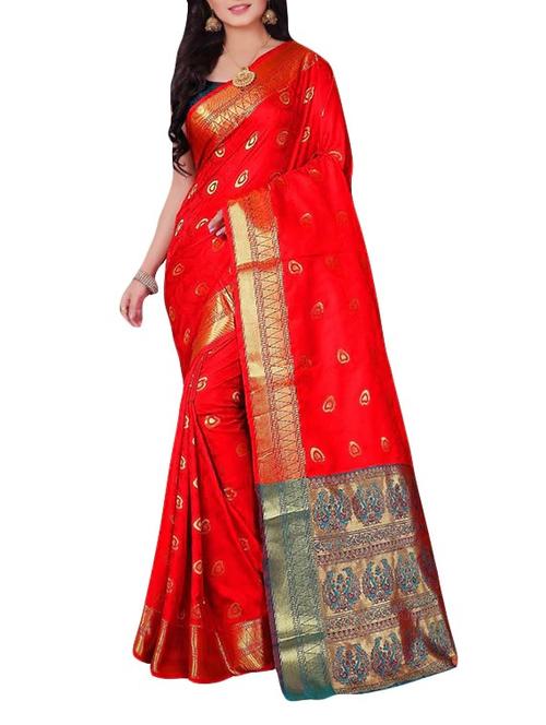red art silk banarasi saree with blouse - 14143650 - Very Small Image - 1