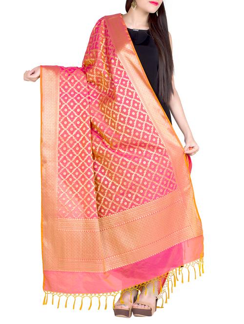 orange chanderi dupatta - 14146197 - Very Small Image - 1