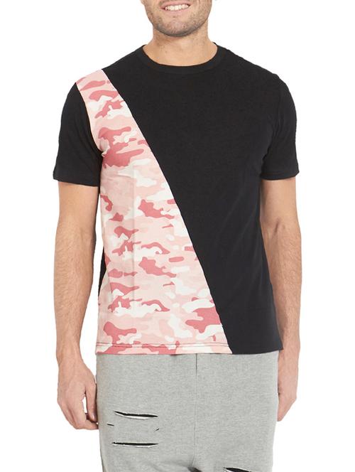 black cotton color block t-shirt - 14147274 - Very Small Image - 1