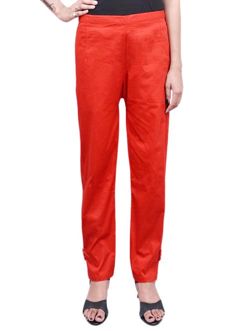 red cotton lycra cigarette pant - 14147680 - Very Small Image - 1