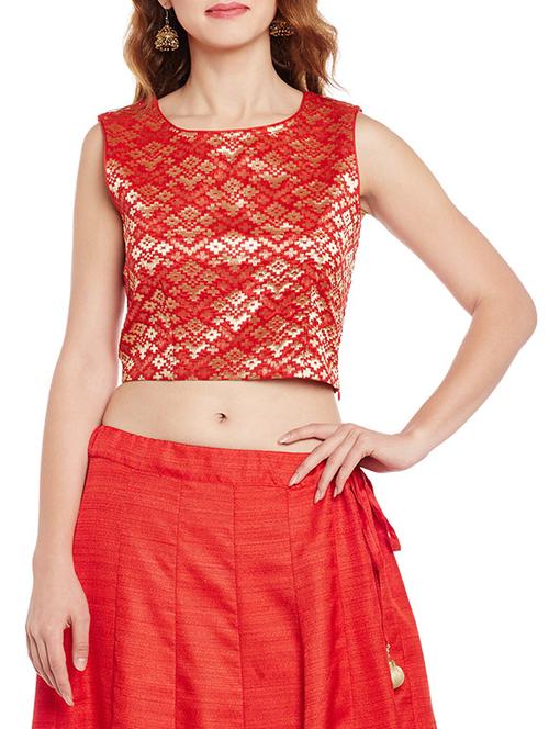 red silk brocade blouse - 14152440 - Very Small Image - 1