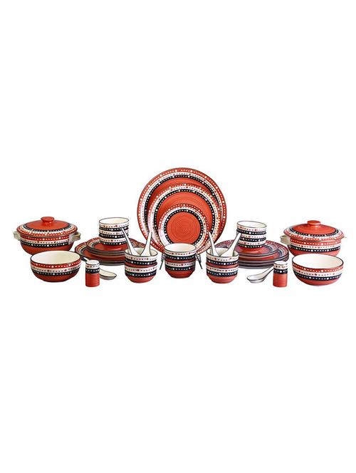 dinner set ceramic/stoneware in salmon orange oodles (37 pc) handmade by caffeine - 14160347 - Very Small Image - 1