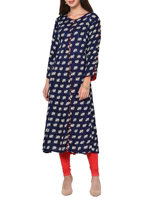 Blue rayon a-line kurta - 14174429 - Very Small Image - 1