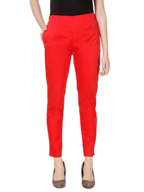 solid red cotton lycra chinos trouser - 14180969 - Very Small Image - 1