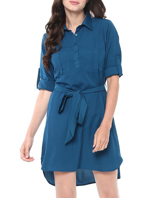 blue crepe belted dress - 14192184 - Very Small Image - 1