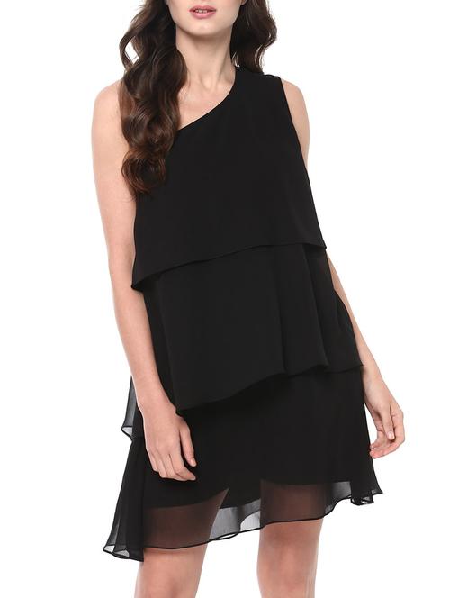 black poly georgette layered dress - 14192191 - Very Small Image - 1