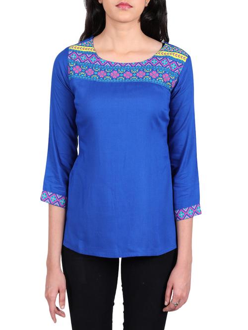 blue cotton straight kurti - 14195013 - Very Small Image - 1