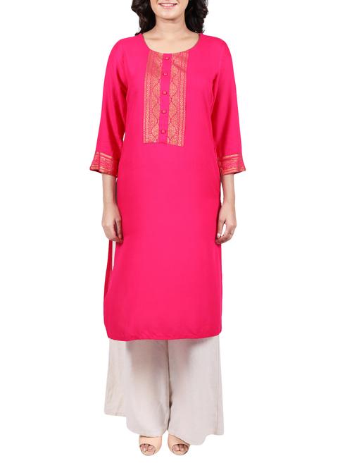 pink viscose straight kurta - 14195018 - Very Small Image - 1