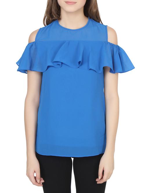 blue poly georgette ruffle top - 14205601 - Very Small Image - 1