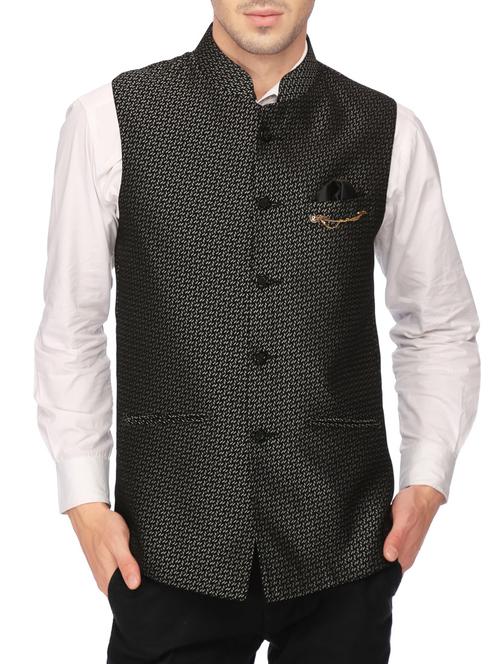 black polyester nehru jacket - 14216900 - Very Small Image - 1