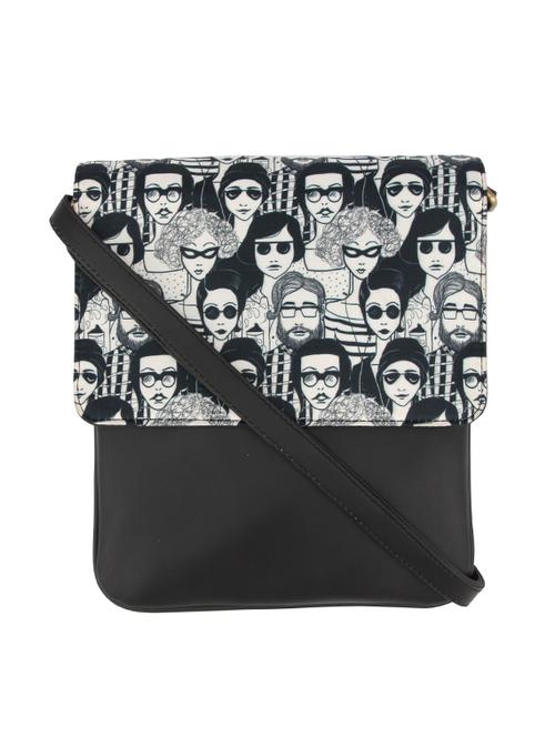 black leatherette printed sling bag - 14223968 - Very Small Image - 1
