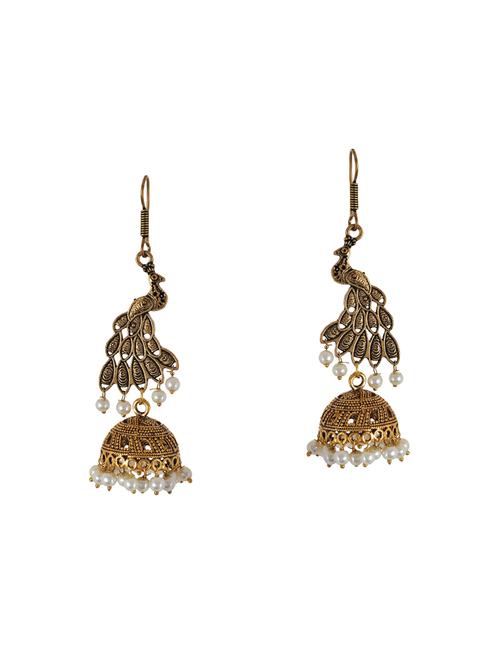 gold metal jhumka earrings - 14224459 - Very Small Image - 1