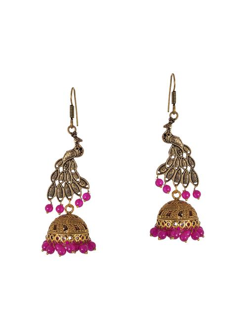 pink metal jhumka earrings - 14224460 - Very Small Image - 1