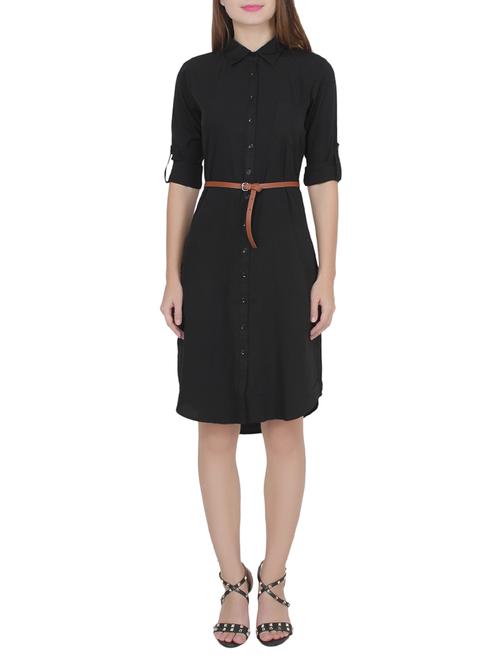 black crepe shirt dress - 14227446 - Very Small Image - 1