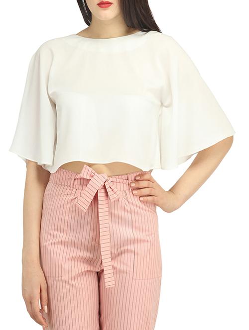 white poly georgette crop top - 14229197 - Very Small Image - 1