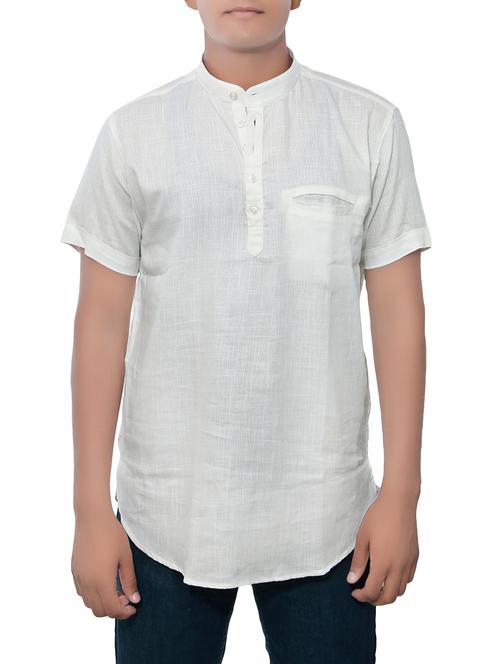 white cotton short kurta - 14236529 - Very Small Image - 1