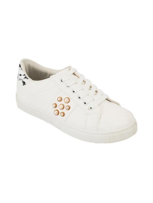 white faux leather laceup sneakers - 14375030 - Very Small Image - 1