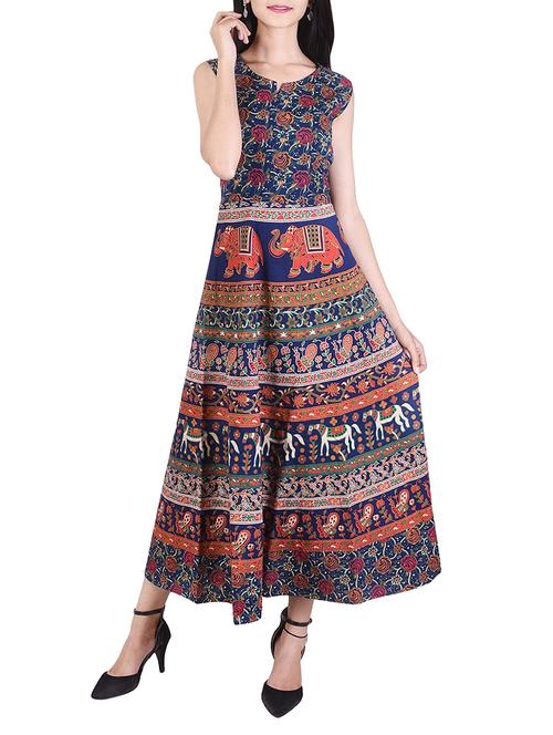 blue cotton flared kurta - 14376893 - Very Small Image - 1