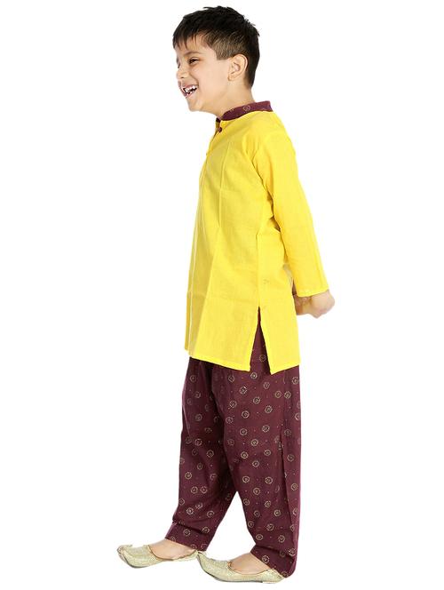 yellow cotton payjama & kurta set - 14387792 - Very Small Image - 1