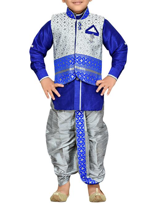blue silk blend dhoti kurta sets - 14405642 - Very Small Image - 1