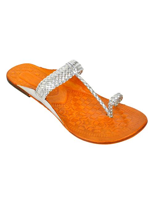 silver leather one toe kolhapuris - 14409647 - Very Small Image - 1