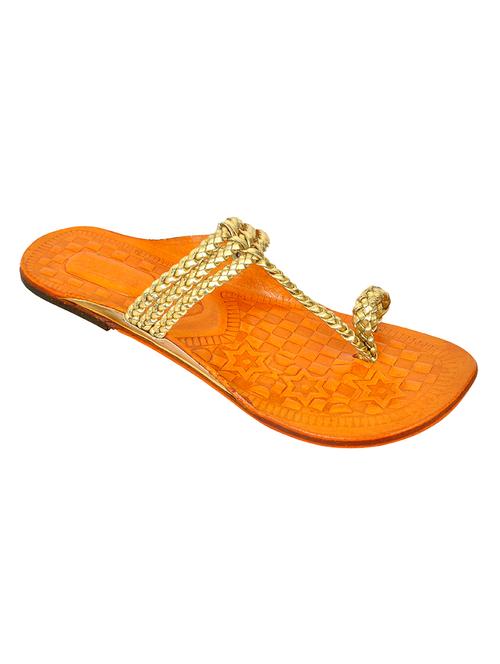 gold leather one toe kolhapuris - 14409648 - Very Small Image - 1