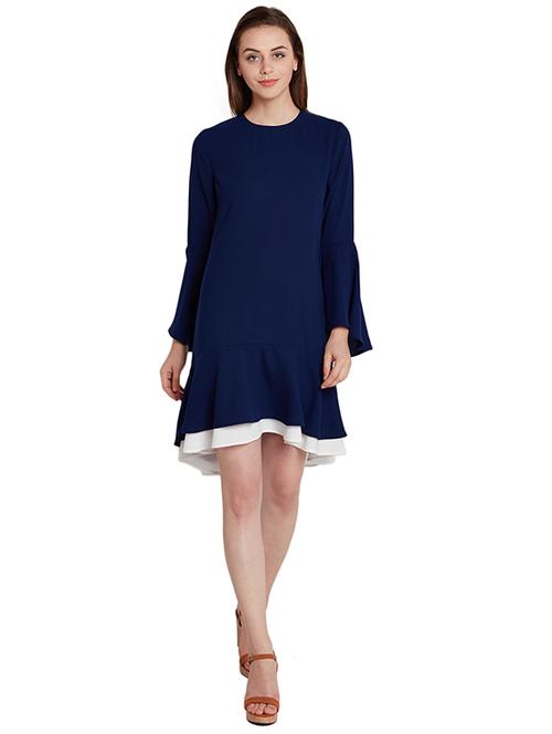 navy blue solid high low dress - 14424511 - Very Small Image - 1