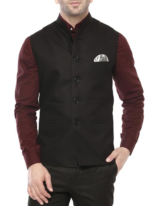 black polyester blend nehru jacket - 14430952 - Very Small Image - 1