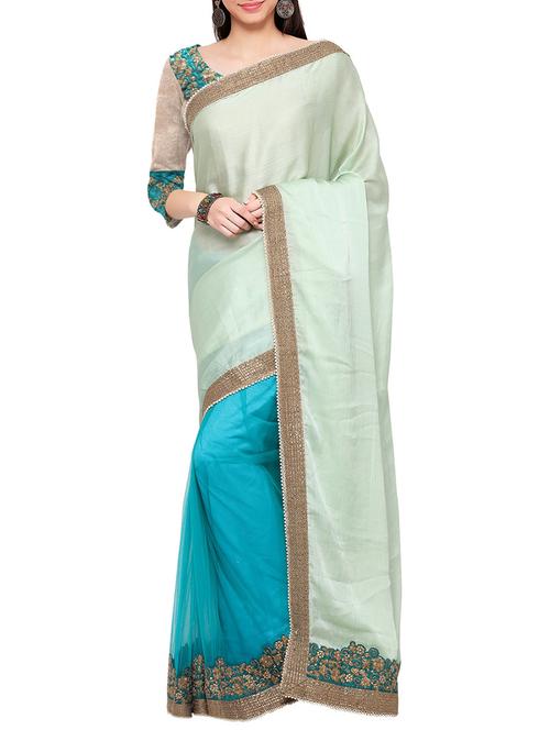 green and white half & half saree with blouse - 14431613 - Very Small Image - 1