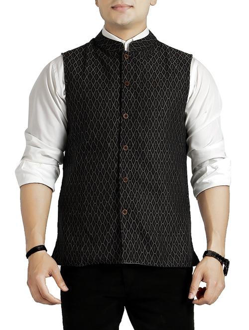black cotton nehru jacket - 14432665 - Very Small Image - 1