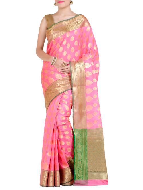 gold paisley pallu banarasi saree with blouse - 14436961 - Very Small Image - 1