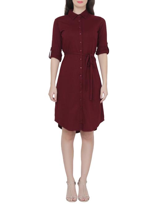 maroon solid shirt dress - 14468097 - Very Small Image - 1