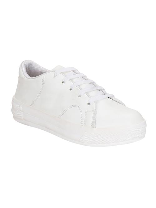 white faux leather laceup sneakers - 14468512 - Very Small Image - 1